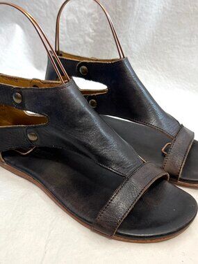 Bed Stu sandals Soto black leather ankle strap zip up cut out womens 8 flat